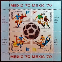 Блок марок (4 шт.). "Чемпионат мира по футболу FIFA, Мексика`1970". 1970 год, Румыния.