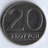 Монета 20 злотых. 1990 год, Польша.
