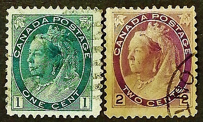 Набор почтовых марок (2 шт.). "Королева Виктория". 1898 год, Канада.