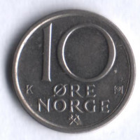 Монета 10 эре. 1983 год, Норвегия.
