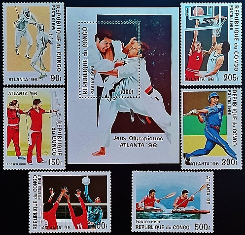 Набор марок (5 шт.) с блоком. "Летние Олимпийские игры, Атланта`1996". 1996 год, Республика Конго.