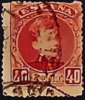 Почтовая марка (40 c.). "Король Альфонсо XIII". 1905 год, Испания.