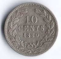 Монета 10 центов. 1880 год, Нидерланды.