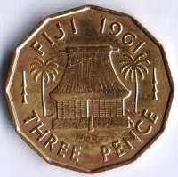 Монета 3 пенса. 1961 год, Фиджи.