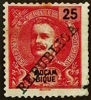 Почтовая марка (25 r.). "Король Карлос I". 1911 год, Мозамбик.