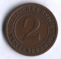 Монета 2 рентенпфеннига. 1923 год (А), Веймарская республика.