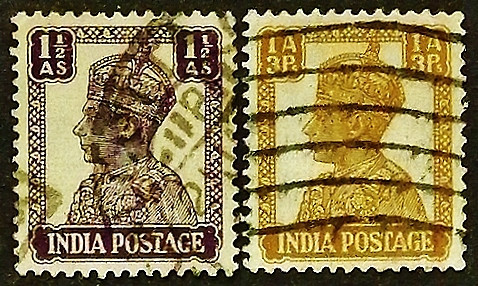Набор почтовых марок (2 шт.). "Король Георг VI". 1941 год, Британская Индия.