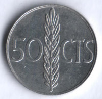 Монета 50 сентимо. 1966(67) год, Испания.