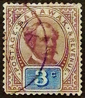 Почтовая марка (3 с.). "Раджа Чарльз Энтони Брук". 1888 год, Саравак.