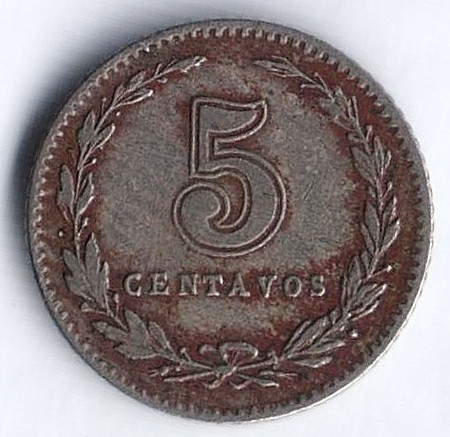 Монета 5 сентаво. 1917 год, Аргентина.