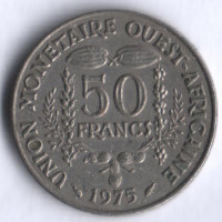 Монета 50 франков. 1975 год, Западно-Африканские Штаты.