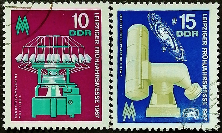 Набор почтовых марок (2 шт.). "Лейпцигская весенняя ярмарка". 1967 год, ГДР.