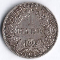 Монета 1 марка. 1911 год (A), Германская империя.