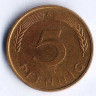 Монета 5 пфеннигов. 1991(A) год, ФРГ.