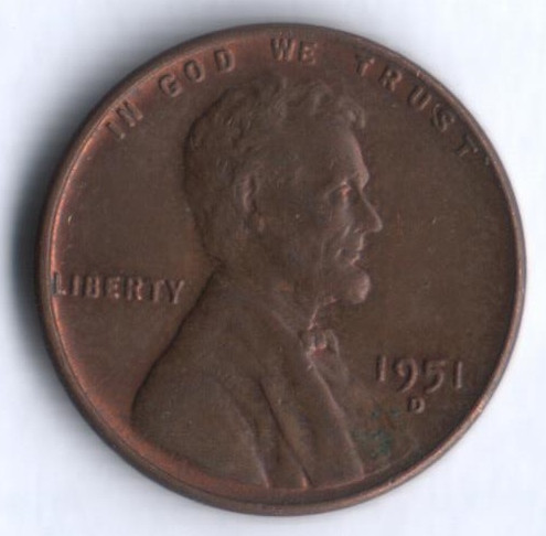 1 цент. 1951(D) год, США.
