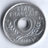 Монета 5 сантимов. 1943 год, Французский Индокитай.