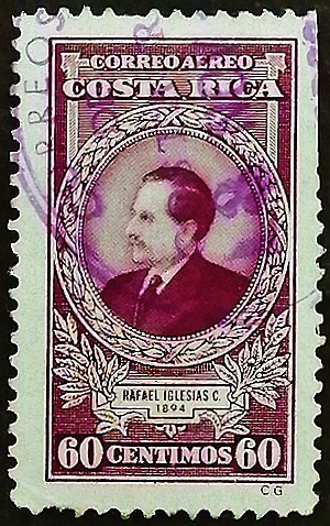 Почтовая марка (60 c.). "Президент Рафаэль Иглесиас Кастро". 1979 год, Коста-Рика.