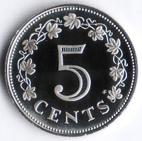Монета 5 центов. 1976 год, Мальта. Proof.