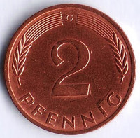 Монета 2 пфеннига. 1972(G) год, ФРГ.