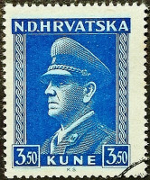 Почтовая марка (3,5 k.). "Анте Павелич". 1944 год, Хорватия.