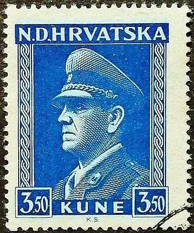 Почтовая марка (3,5 k.). "Анте Павелич". 1944 год, Хорватия.