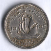 Монета 10 центов. 1956 год, Британские Карибские Территории.