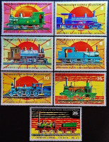 Набор почтовых марок (7 шт.). "Локомотивы японские". 1972 год, Экваториальная Гвинея.