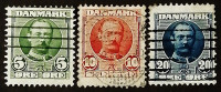 Набор почтовых марок (3 шт.). "Король Фредерик VIII". 1907 год, Дания.