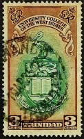 Почтовая марка (3 c.). "Торжественное открытие колледжа BWI University". 1951 год, Тринидад и Тобаго.
