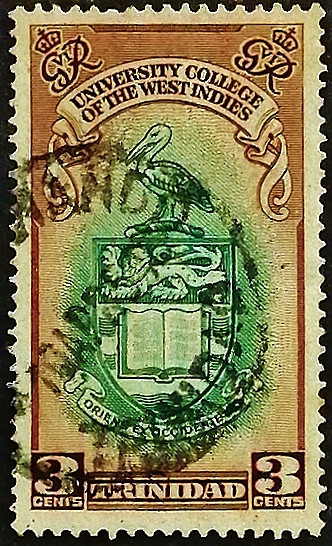 Почтовая марка (3 c.). "Торжественное открытие колледжа BWI University". 1951 год, Тринидад и Тобаго.