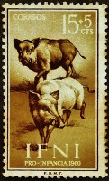 Почтовая марка (15+5 c.). "Дикий кабан". 1960 год, Ифни.