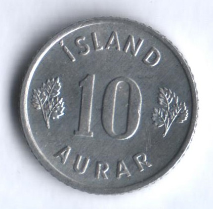 Монета 10 эйре. 1974 год, Исландия.