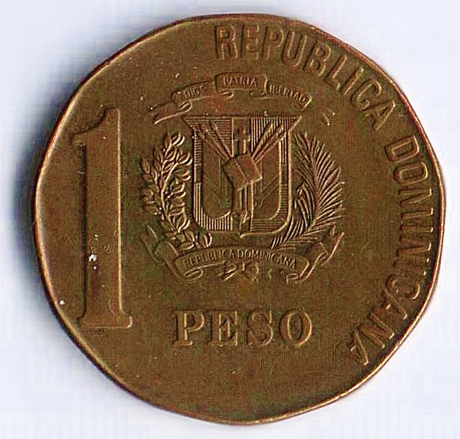 Монета 1 песо. 2014 год, Доминиканская Республика.