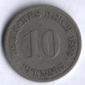 Монета 10 пфеннигов. 1889 год (D), Германская империя.