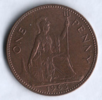 Монета 1 пенни. 1963 год, Великобритания.