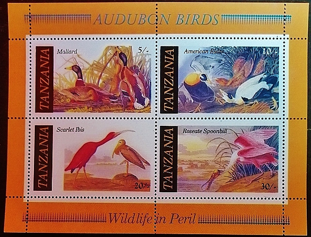 Блок марок (4 шт.). "200 лет со дня рождения Джона Джеймса Одюбона". 1986 год, Танзания.