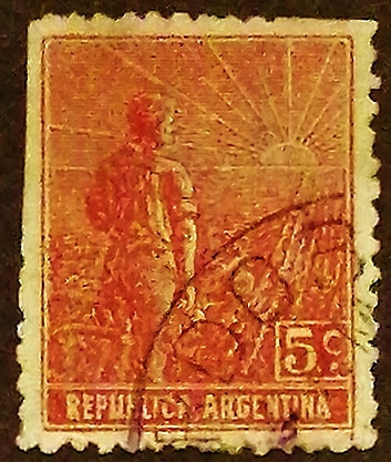 Почтовая марка. "Сельскохозяйственный рабочий". 1915 год, Аргентина.
