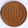Монета 100 песо. 1995 год, Чили.