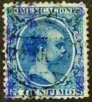 Почтовая марка (5 c.). "Король Альфонсо XIII". 1889 год, Испания.