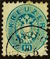 Почтовая марка (10 kr.). "Герб". 1863 год, Австрия.
