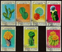Набор почтовых марок (7 шт.). "Кактусы". 1989 год, Монголия.