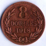 Монета 8 дублей. 1918 год, Гернси.