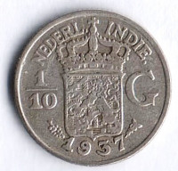 Монета 1/10 гульдена. 1937 год, Нидерландская Индия.