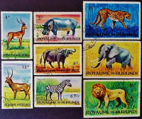 Набор почтовых марок (8 шт.). "Фауна (IIa)". 1964 год, Бурунди.