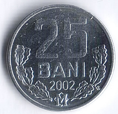 Монета 25 баней. 2002 год, Молдова.