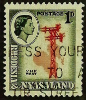 Почтовая марка (1 p.). "Королева Елизавета II". 1959 год, Родезия и Ньясаленд.