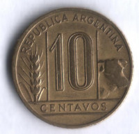 Монета 10 сентаво. 1943 год, Аргентина.