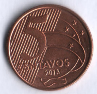 Монета 5 сентаво. 2013 год, Бразилия. Тирадентис.