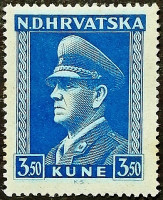 Марка почтовая (3,5 k.). "Анте Павелич". 1944 год, Хорватия.