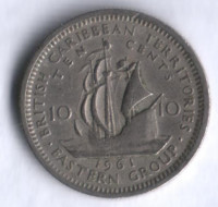 Монета 10 центов. 1961 год, Британские Карибские Территории.